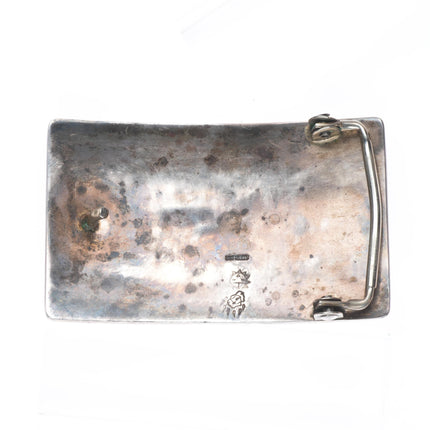 Vintage Hopi Overlay bear paw belt buckle sterling silver