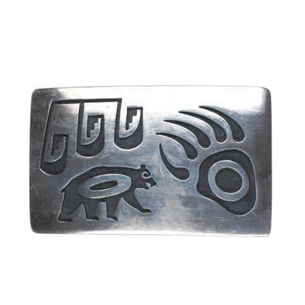 Vintage Hopi Overlay bear paw belt buckle sterling silver