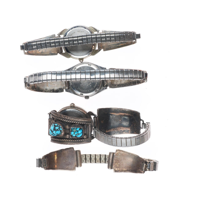 4 Vintage Navajo sterling silver channel inlay/turquoise ladies watch tips