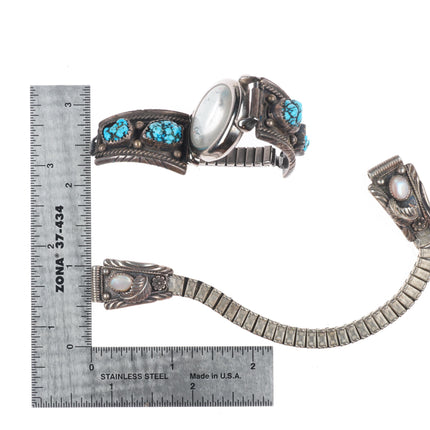 4 Vintage Navajo sterling silver channel inlay/turquoise ladies watch tips