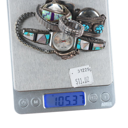 4 Vintage Navajo sterling silver channel inlay/turquoise ladies watch tips