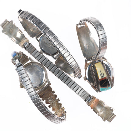 4 Vintage Navajo sterling silver channel inlay/turquoise ladies watch tips b