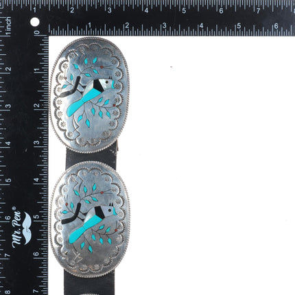 Benjamin Becenti Navajo sterling silver bluebird inlay concho belt