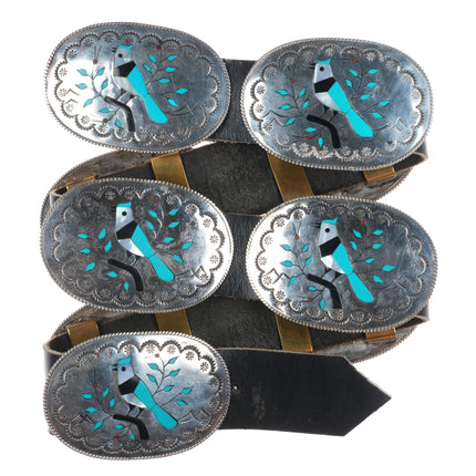 Benjamin Becenti Navajo sterling silver bluebird inlay concho belt