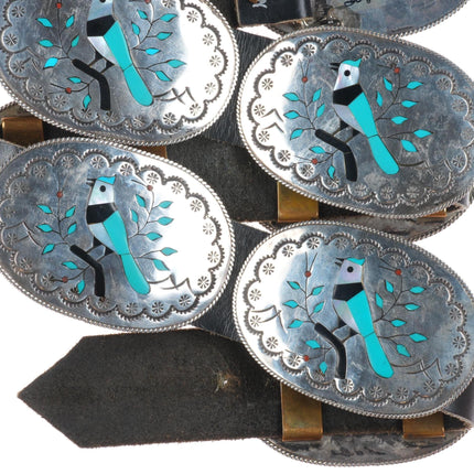 Benjamin Becenti Navajo sterling silver bluebird inlay concho belt
