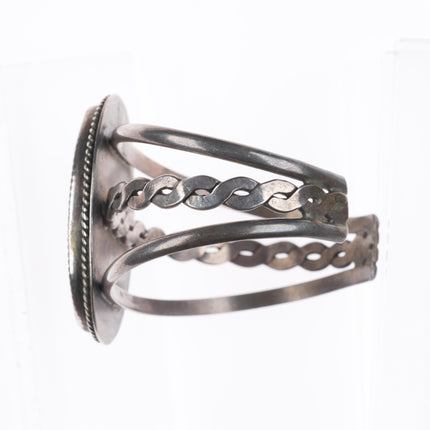 6.3" Vintage Zuni sterling silver intarsia inlay Ghan dancer cuff bracelet