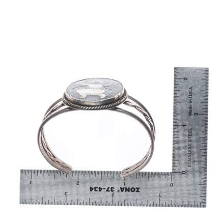 6.3" Vintage Zuni sterling silver intarsia inlay Ghan dancer cuff bracelet