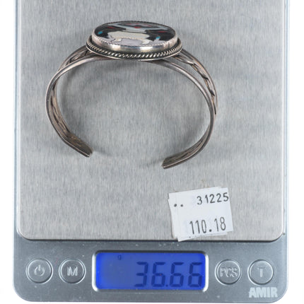 6.3" Vintage Zuni sterling silver intarsia inlay Ghan dancer cuff bracelet