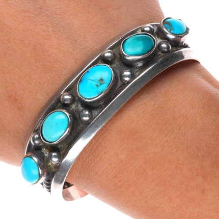 6.25" 1950's Vintage Navajo sterling silver turquoise row cuff bracelet
