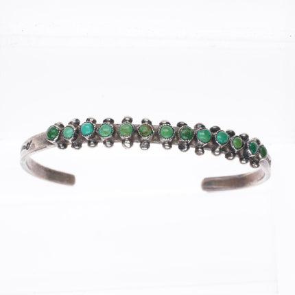 6.75" c1940 Zuni green snake eye turquoise sterling silver cuff bracelet