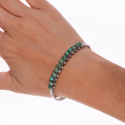 6.75" c1940 Zuni green snake eye turquoise sterling silver cuff bracelet