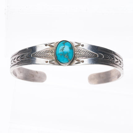 6.25" 1930's Navajo Ingot silver deep stamped cuff bracelet with nice turquoise