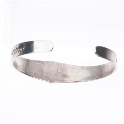 6.25" 1930's Navajo Ingot silver deep stamped cuff bracelet with nice turquoise