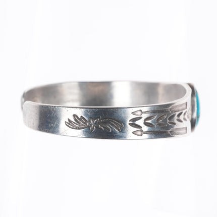 6.25" 1930's Navajo Ingot silver deep stamped cuff bracelet with nice turquoise