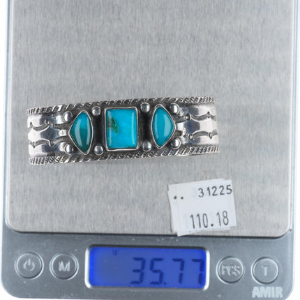 6.5" c1930 vintage Navajo Ingot silver Arizona Gem Silica cuff bracelet