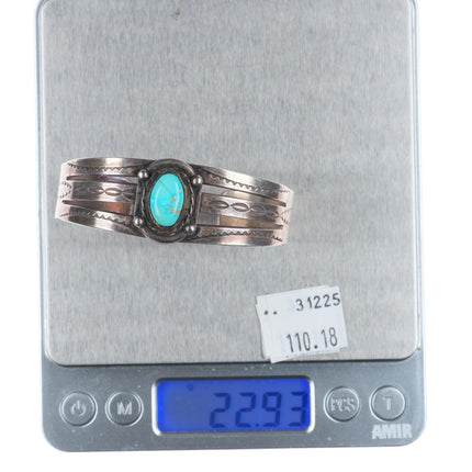 6.25" 1940's vintage Navajo sterling silver cuff bracelet with turquoise