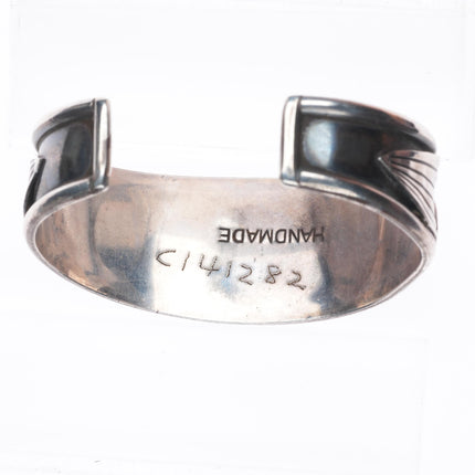 6.75" Vintage Navajo Morenci Turquoise row cuff bracelet sterling silver