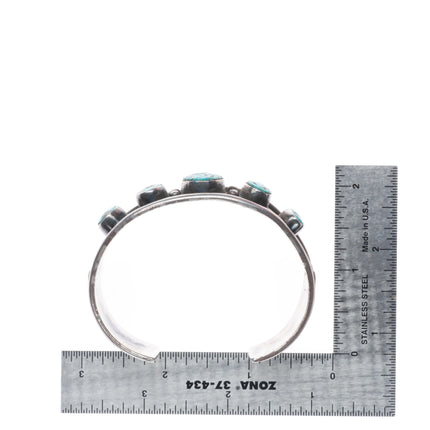 6.75" Vintage Navajo Morenci Turquoise row cuff bracelet sterling silver