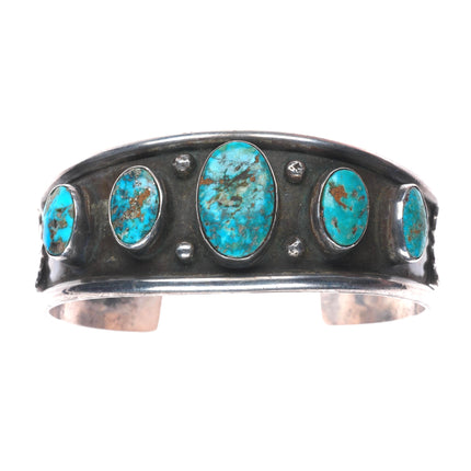 6.75" Vintage Navajo Morenci Turquoise row cuff bracelet sterling silver