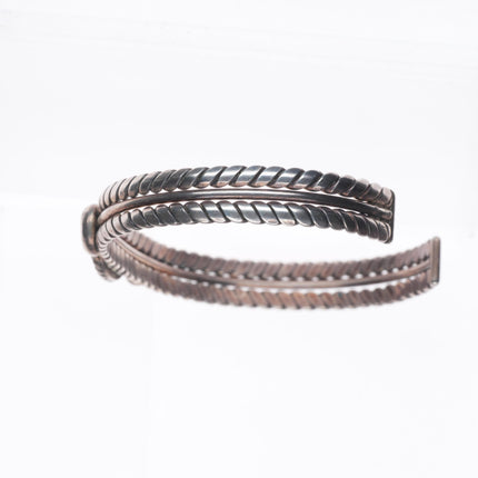 6.4" 1930's Vintage Navajo sterling silver twisted wire turquoise cuff bracelet