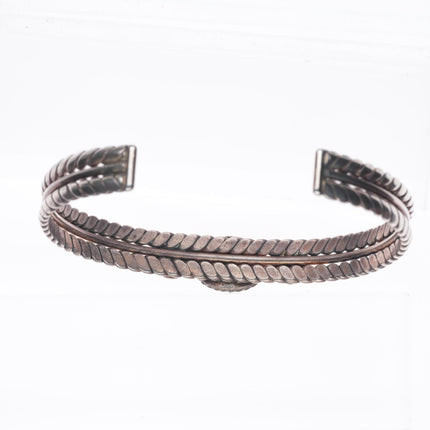 6.4" 1930's Vintage Navajo sterling silver twisted wire turquoise cuff bracelet