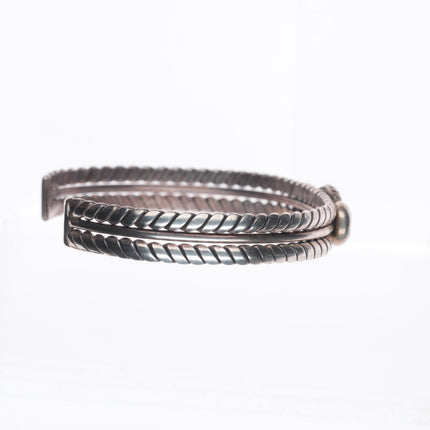 6.4" 1930's Vintage Navajo sterling silver twisted wire turquoise cuff bracelet