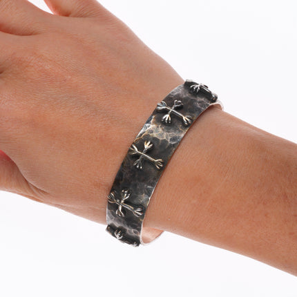 7" Ruth Denetdale Navajo/Raymond Coriz Kewa Sterling silver cross cuff bracelet