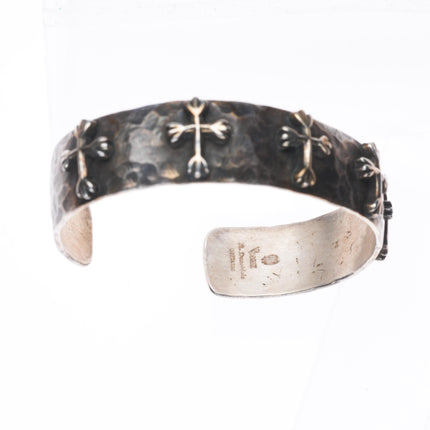7" Ruth Denetdale Navajo/Raymond Coriz Kewa Sterling silver cross cuff bracelet