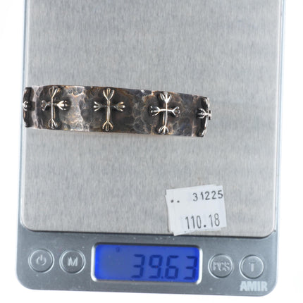 7" Ruth Denetdale Navajo/Raymond Coriz Kewa Sterling silver cross cuff bracelet