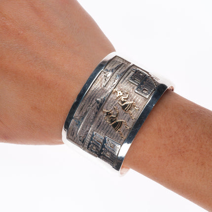 6.3" Bennett Kagenveama Hopi sterling silver/14k gold storyteller cuff bracelet