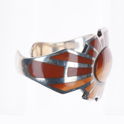 6.5" Vintage southwestern sterling silver picture jasper inlay cuff bracelet