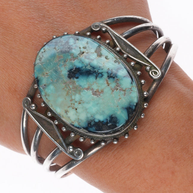6.75" c1930 Navajo ingot silver variscite cuff bracelet