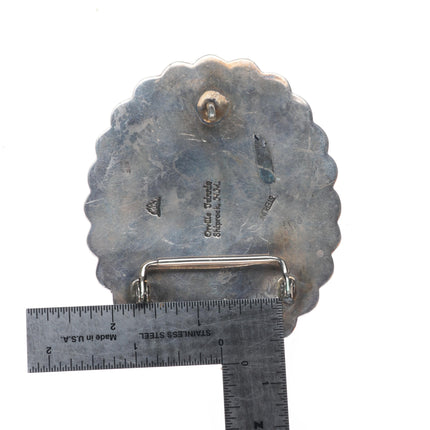 Big Vintage Orville Tsinnie Navajo sterling silver belt buckle w/large turquoise