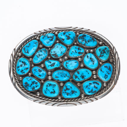SF Navajo Vintage sterling silver Kingman turquoise cluster belt buckle