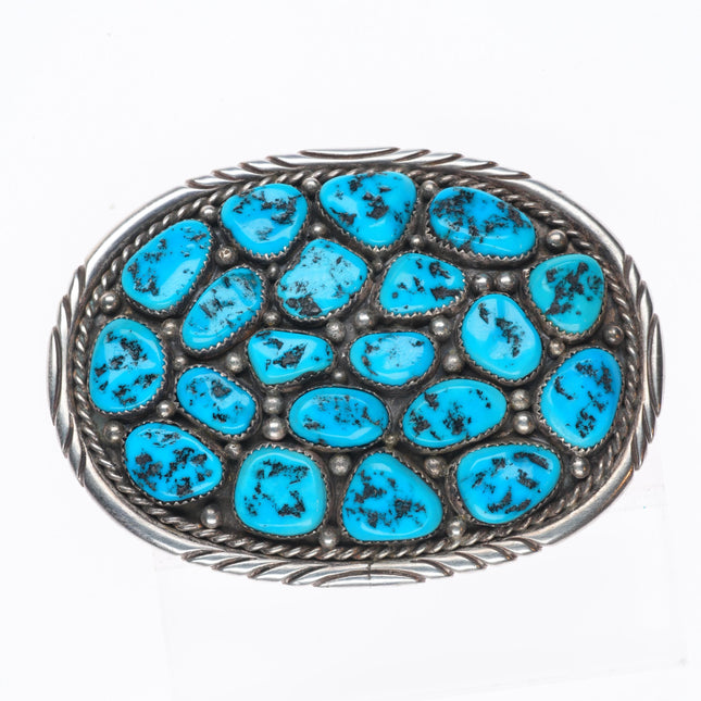 SF Navajo Vintage sterling silver Kingman turquoise cluster belt buckle