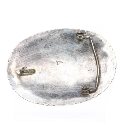 SF Navajo Vintage sterling silver Kingman turquoise cluster belt buckle