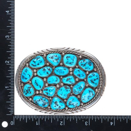 SF Navajo Vintage sterling silver Kingman turquoise cluster belt buckle