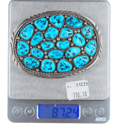 SF Navajo Vintage sterling silver Kingman turquoise cluster belt buckle