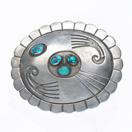 Big Vintage Navajo or Hopi Overlay belt buckle with turquoise sterling silver