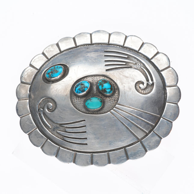 Big Vintage Navajo or Hopi Overlay belt buckle with turquoise sterling silver