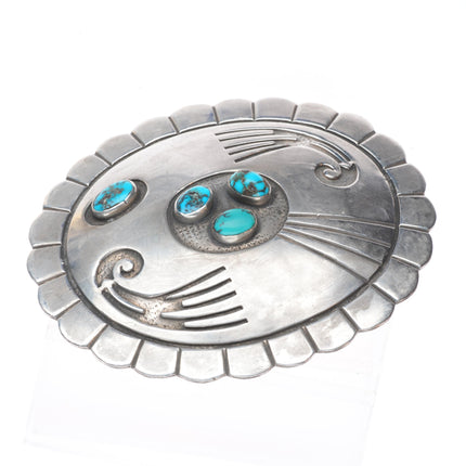Big Vintage Navajo or Hopi Overlay belt buckle with turquoise sterling silver