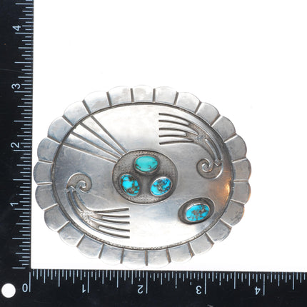 Big Vintage Navajo or Hopi Overlay belt buckle with turquoise sterling silver