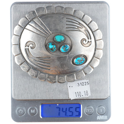 Big Vintage Navajo or Hopi Overlay belt buckle with turquoise sterling silver