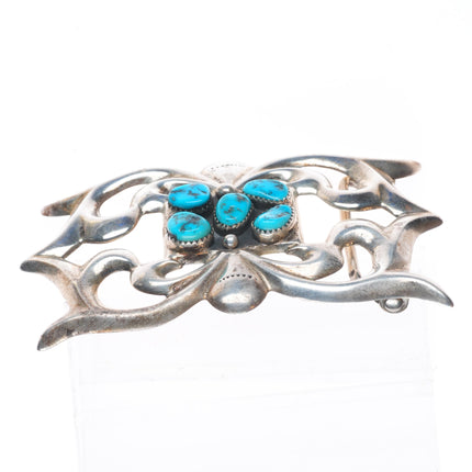 Vintage Navajo cast sterling silver 5 stone turquoise cluster belt buckle
