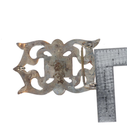 Vintage Navajo cast sterling silver 5 stone turquoise cluster belt buckle