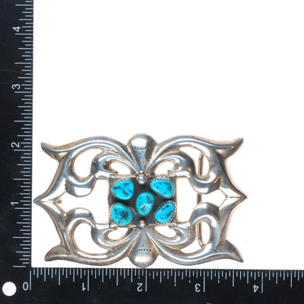 Vintage Navajo cast sterling silver 5 stone turquoise cluster belt buckle