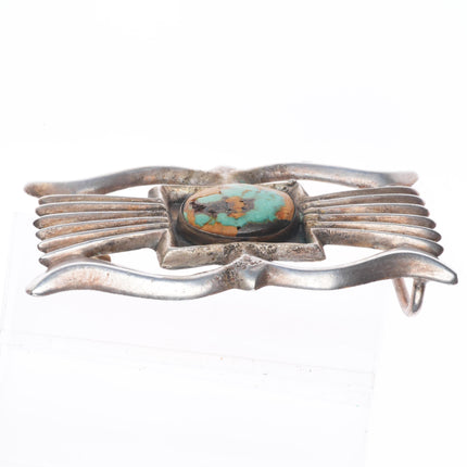 older Vintage Navajo cast sterling silver green turquoise belt buckle