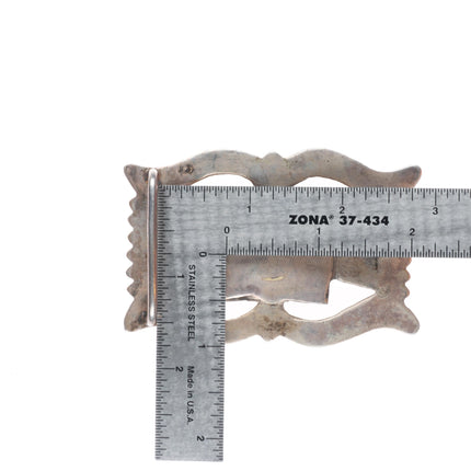 older Vintage Navajo cast sterling silver green turquoise belt buckle