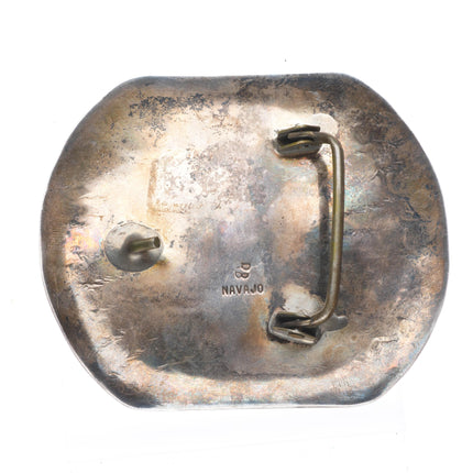 Big Vintage RB Navajo sterling silver Zuni intarsia inlay dancer belt buckle