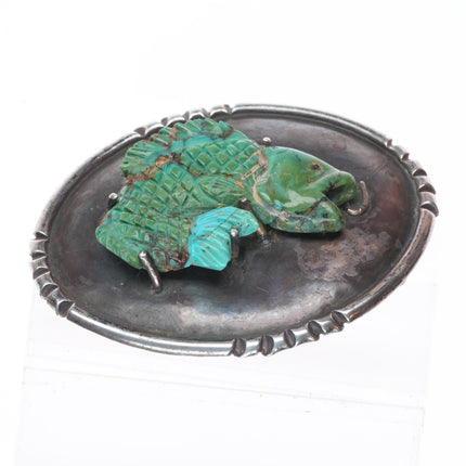 Vintage Native American sterling silver Zuni fish fetish turquoise belt buckle